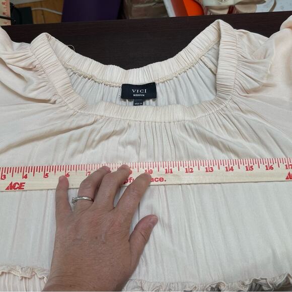 Vici Pompeii Maxi Tiered Dress Off Shoulder Cottage Core Peach Pink Ombré Medium - Picture 6 of 7